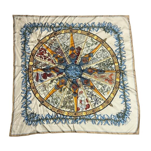 Hermes Aux Pays Des Epices Silk Scarf 33.5 x 34 Hand Rolled 70 Grams